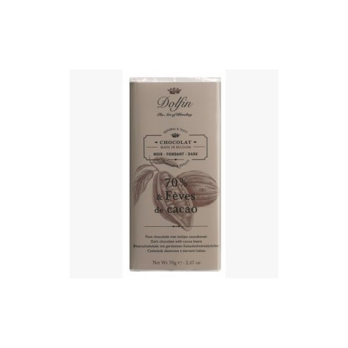 Chocolat noir 70% aux éclats de fèves de cacao 70g (Dolfin)