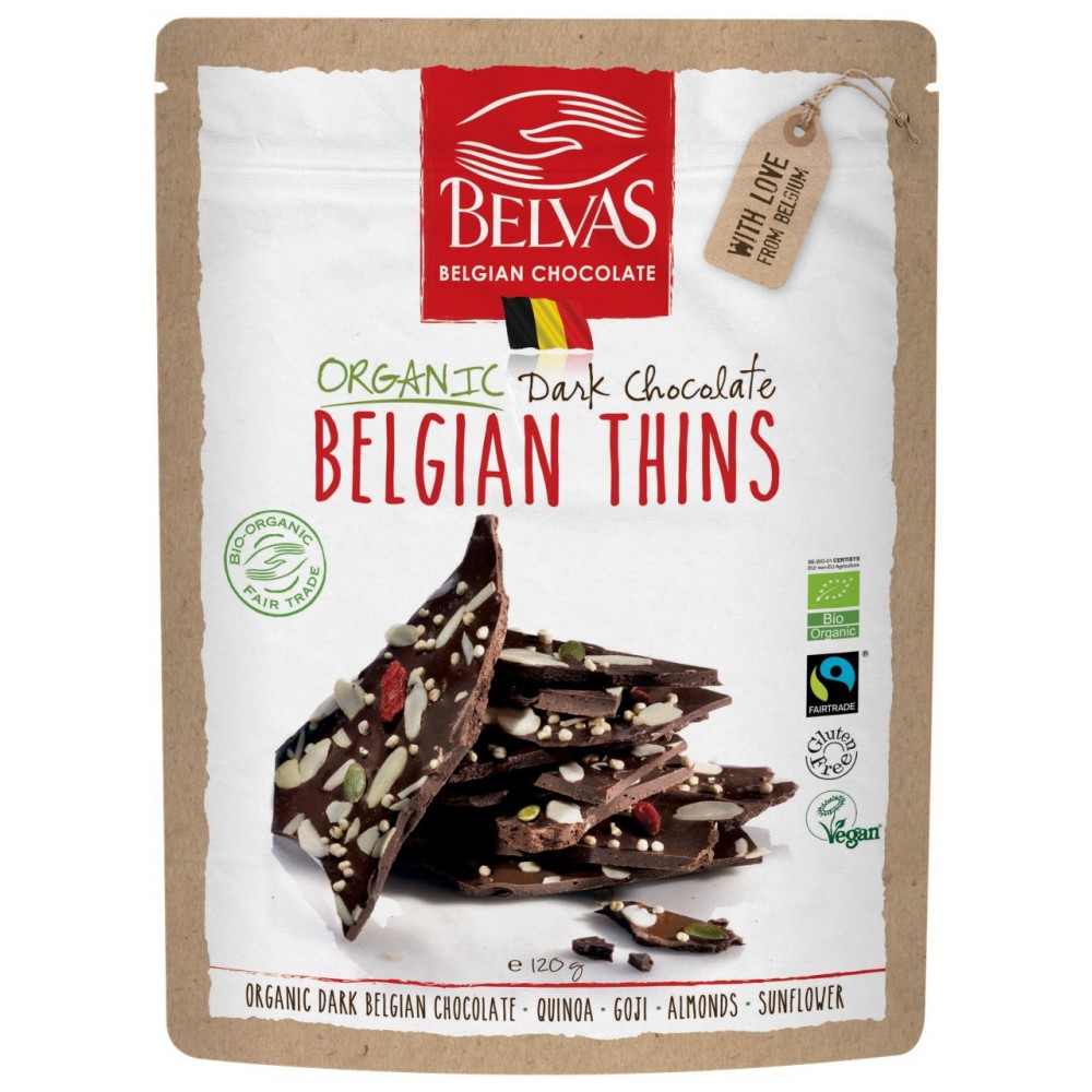 Belgian thins 85% cacao bio & Fairtrade 120 g (Belvas) 
