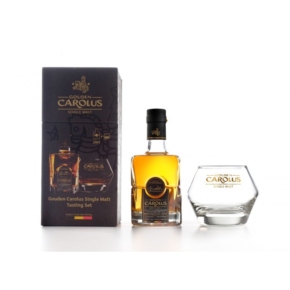 Coffret Whisky Gouden Carolus Single Malt 50 cl + 2 verres  (Distillerie Het Anker)