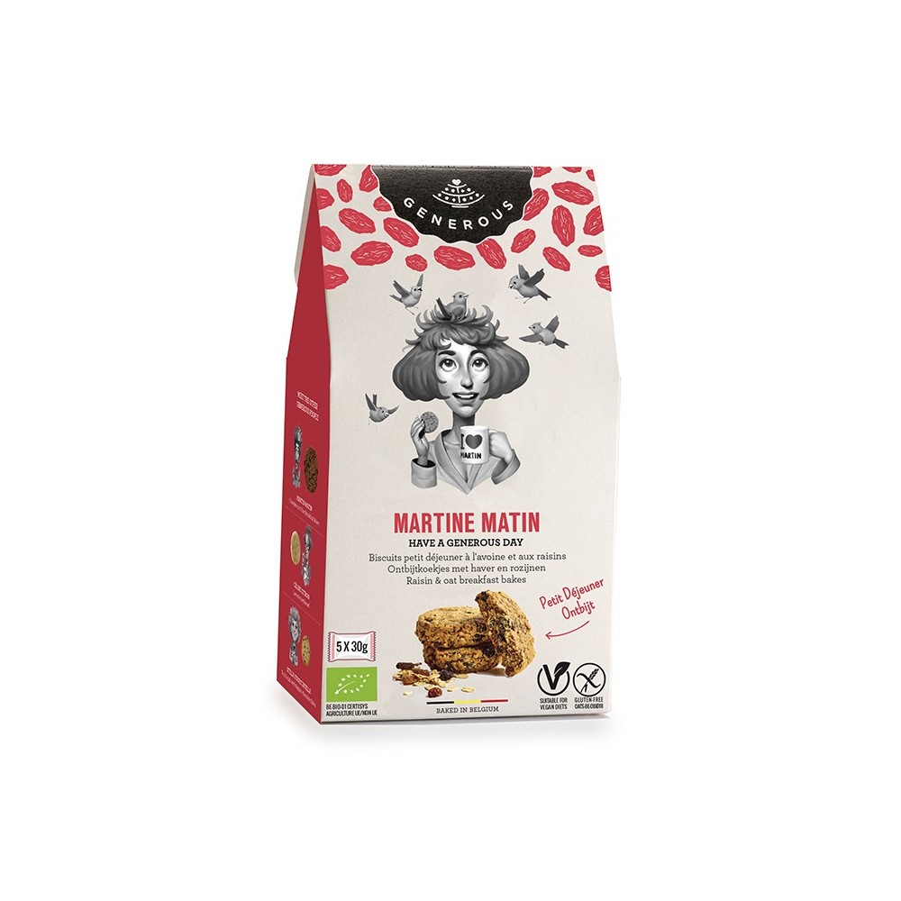 Biscuits petit déjeuner à l'avoine et raisin bio 150 g (Generous)