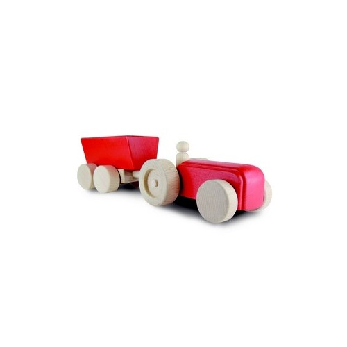 Tracteur rouge avec remorque basculante et petit bonhomme/Le Roi