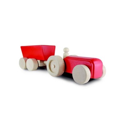 Tracteur rouge avec remorque basculante et petit bonhomme/Le Roi