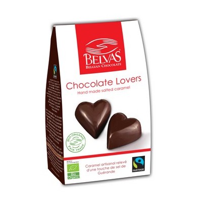 Melkchocolade hart &gezouten caramel bio & Fairtrade 100 gr(Belvas)