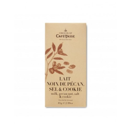 Tablette de chocolat au lait avec noix de pécan, sel et cookies (Café-Tasse)