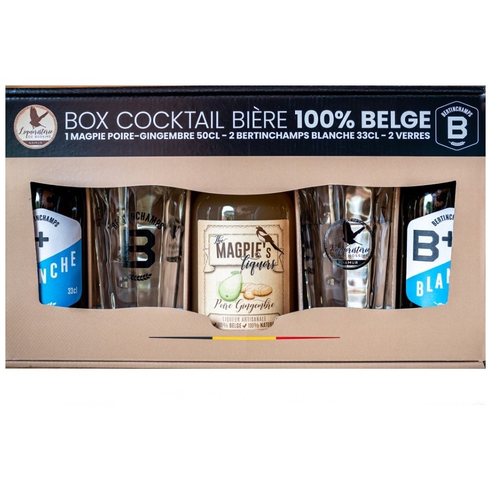 Box coktail bieren : MagPie liquor's & 2 Bertinchamps (2 witbieren 33 cl + 2 glazen)