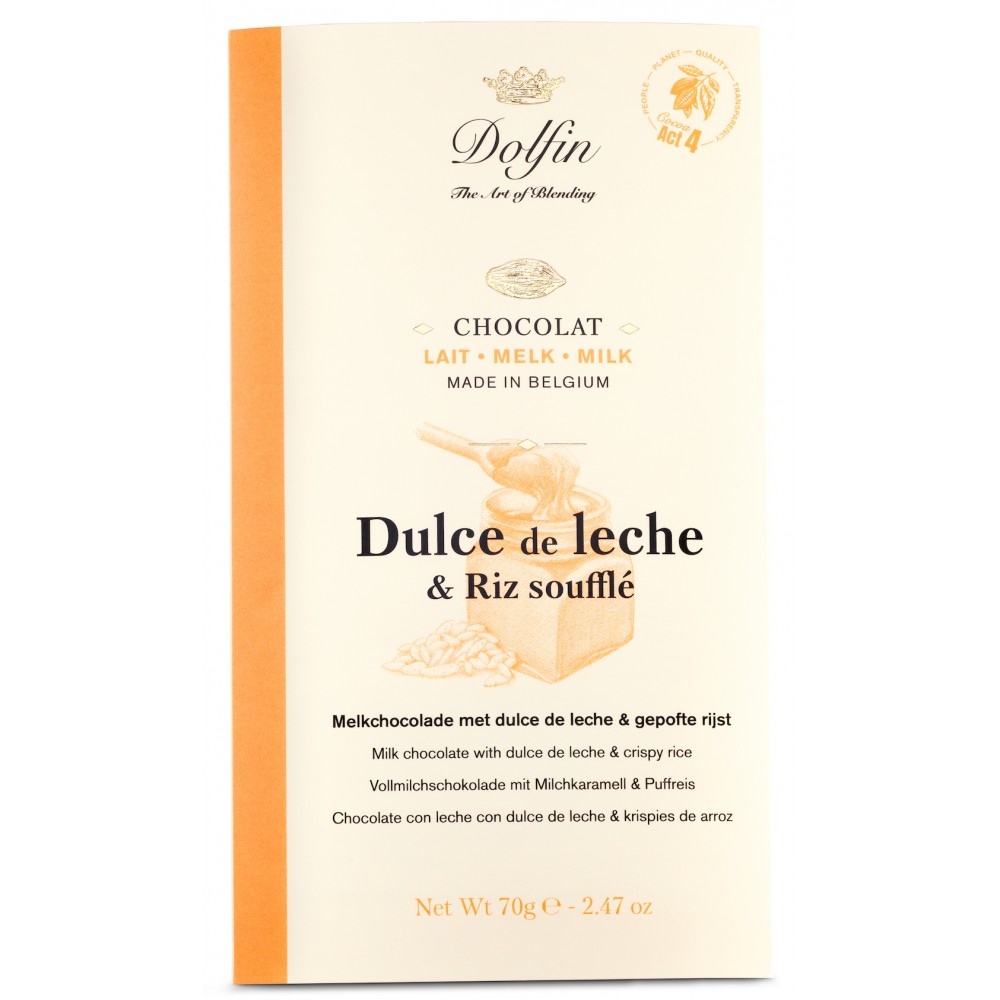 Chocolat au lait, dulce de leche &riz soufflé 70 g (Dolfin)