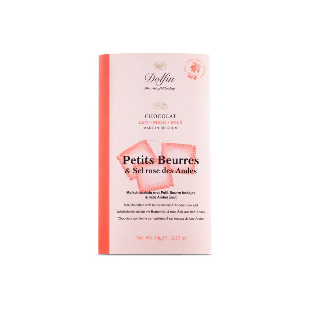 Melkchocolade met petit-beurre en een snuifje roze zout uit de Andes 70 g (Dolfin)