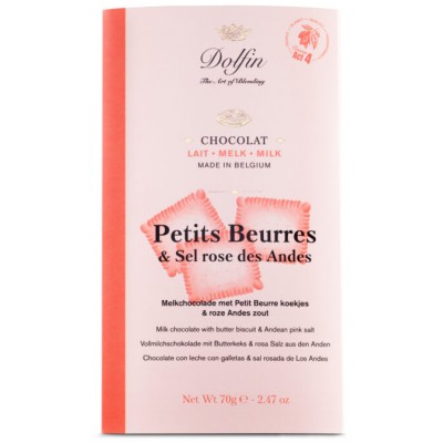 Melkchocolade met petit-beurre en een snuifje roze zout uit de Andes 70 g (Dolfin)