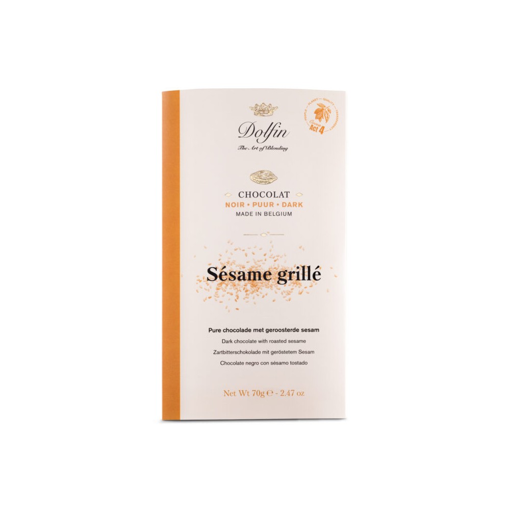 Pure chocolade met geroosterde sesam 70g (Dolfin)