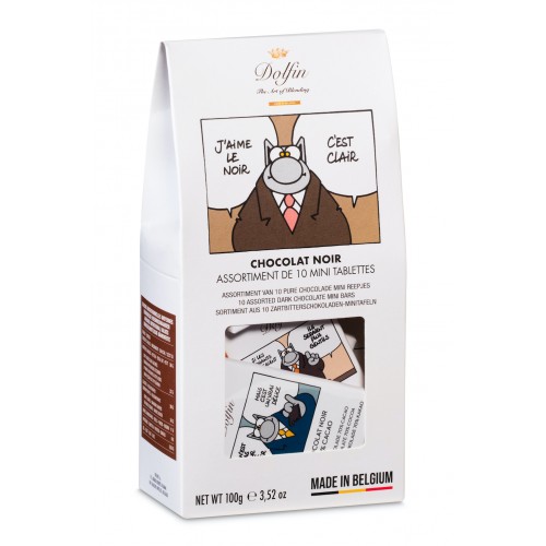 Assortiment Le chat van 10 Mini-Tabletten Met Pure Chocolade 100 g (Dolfin)