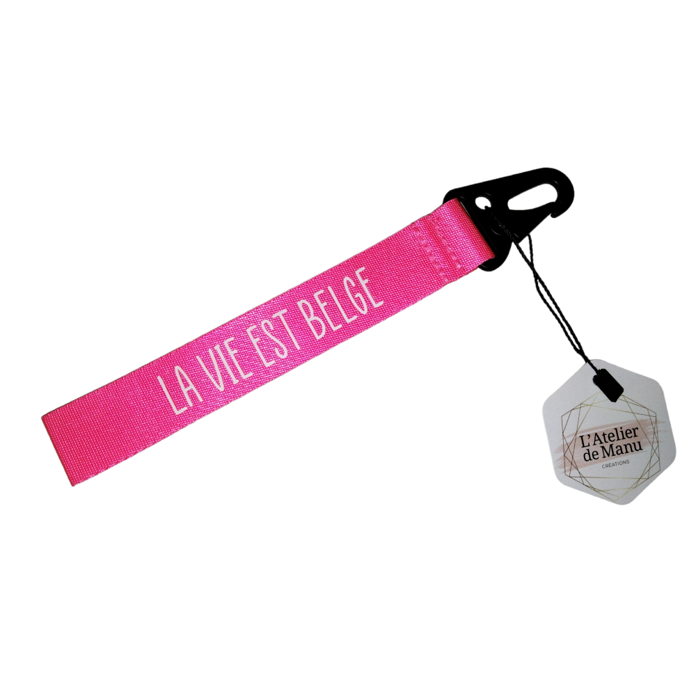 Porte-clef La vie est belge - rose fluo (L'atelier de Manu)