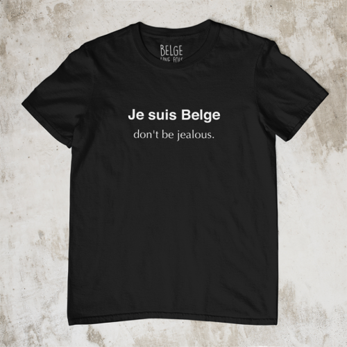 Tshirt kort mouw "Je suis belge don't be jealous" Zwart L-women  (belge1 fois)