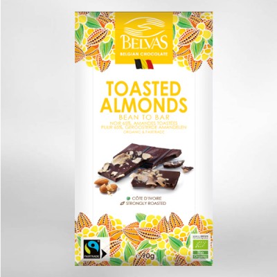 Tablette chocolat noir aux amandes toastées bio&Fairtade 90 gr(Belvas)