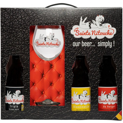 Coffret 3 bières Sainte Nitouche  33 cl + 1 verre (Brasserie de la croix)