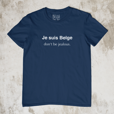 Tshirt kort mouw "Je suis belge don't be jealous" marineblauw XL-men  (belge1 fois)