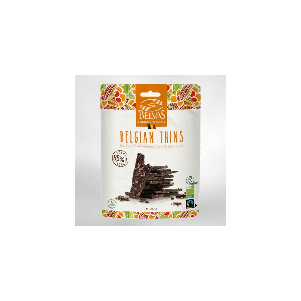 Belgian thins 85% cacao bio & Fairtrade 120 g (Belvas)