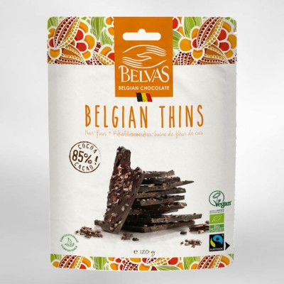 Belgian thins 85% cacao bio & Fairtrade 120 g (Belvas)